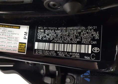 2021 Toyota Corolla Xse z USA, uszkodzony, nr VIN JTNC4MBE1M3137434